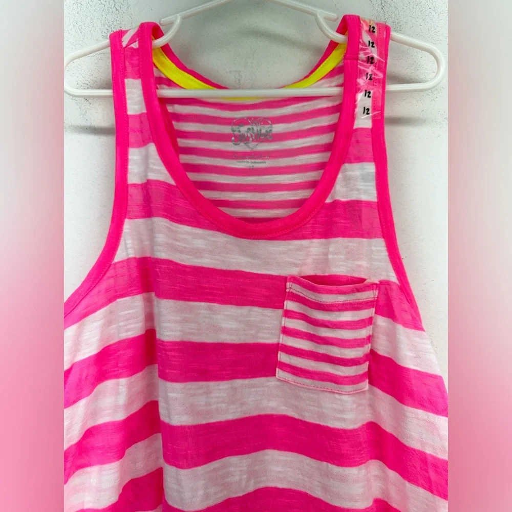 Justice size 12 Girls Neon Pink White Striped Tank Top NWT